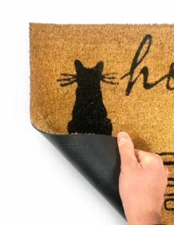 Tappeto Ingresso Esterno in Cocco - Zerbino Antiscivolo Home con Gatti Stilizzati - 40x70 cm