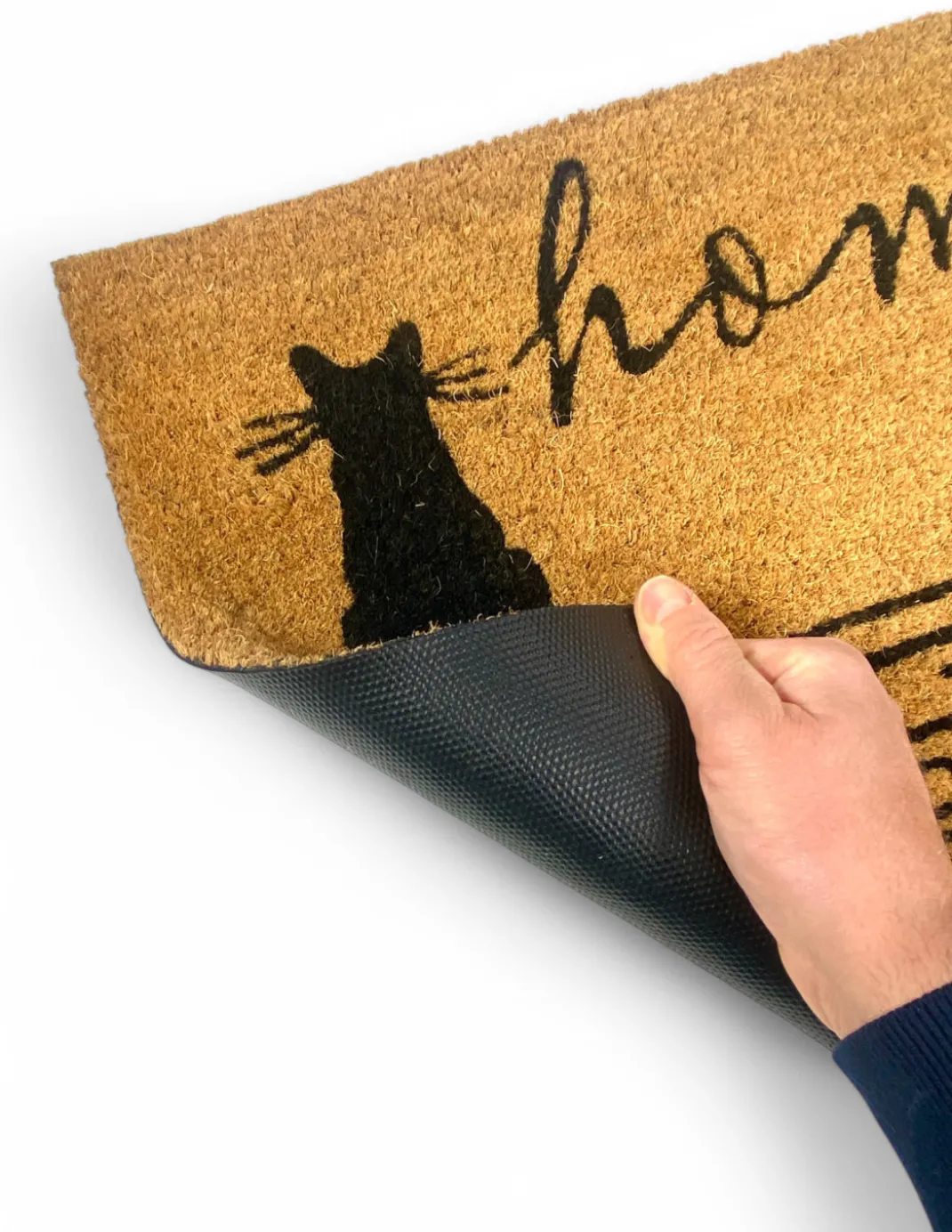 Tappeto Ingresso Esterno in Cocco - Zerbino Antiscivolo Home con Gatti Stilizzati - 40x70 cm