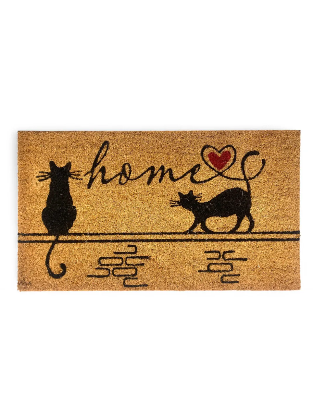 Tappeto Ingresso Esterno in Cocco - Zerbino Antiscivolo Home con Gatti Stilizzati - 40x70 cm