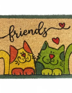 Tappeto Ingresso Esterno in Cocco - Zerbino Antiscivolo Friends con Gatti Colorati - 40x70 cm
