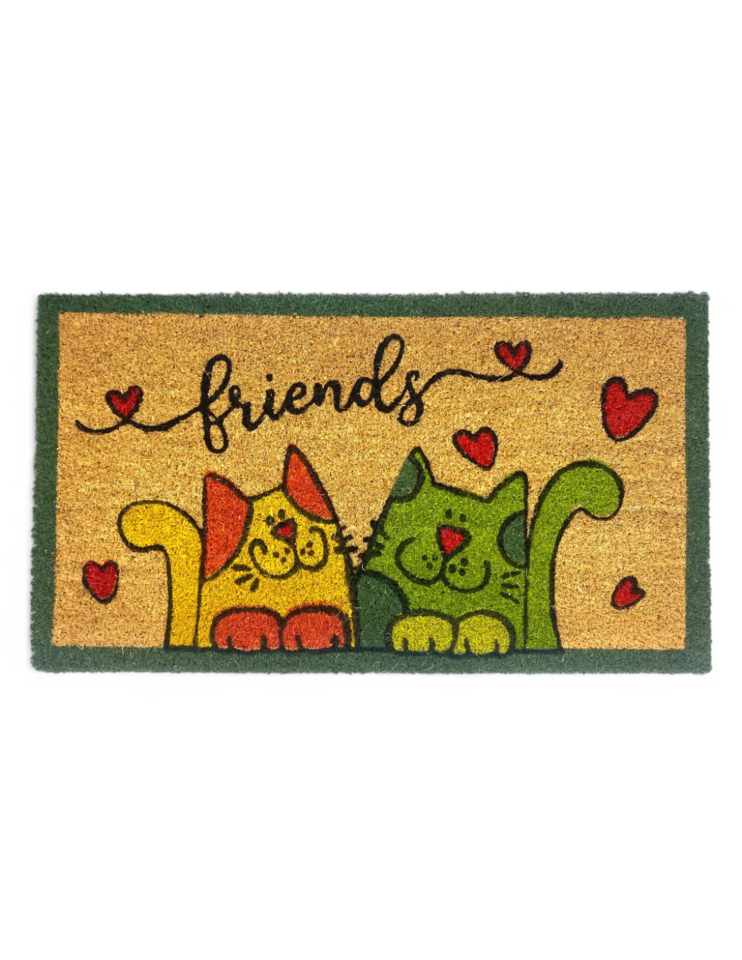 Tappeto Ingresso Esterno in Cocco - Zerbino Antiscivolo Friends con Gatti Colorati - 40x70 cm