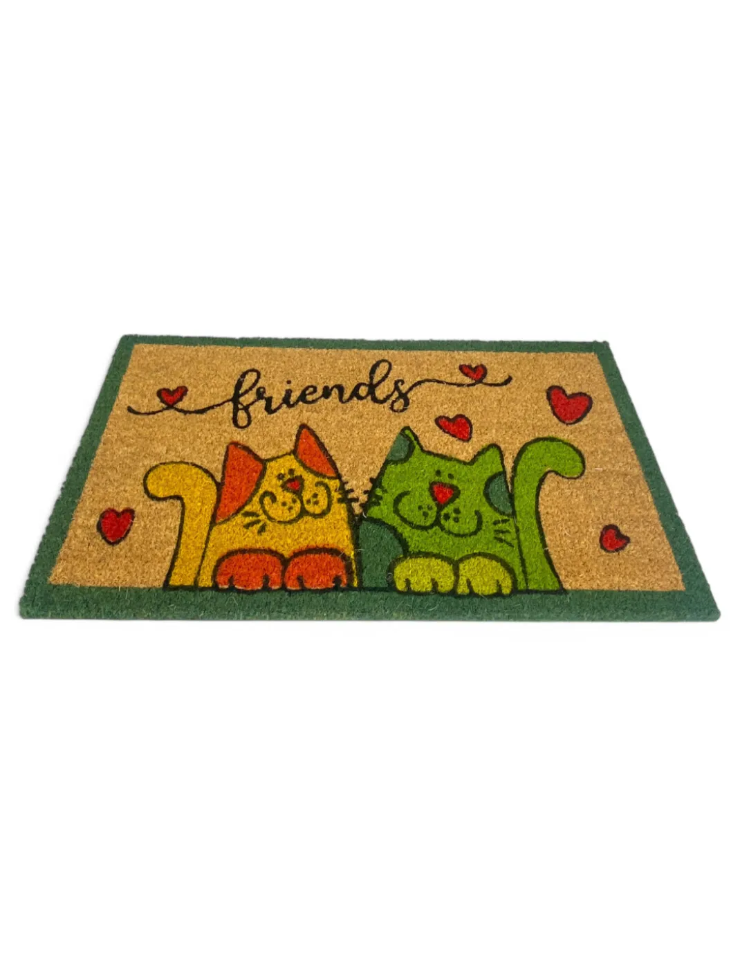 Tappeto Ingresso Esterno in Cocco - Zerbino Antiscivolo Friends con Gatti Colorati - 40x70 cm