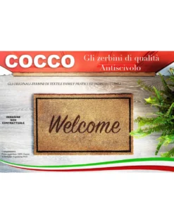 Tappeto Ingresso Esterno in Cocco - Zerbino Antiscivolo Welcome con Coccinelle - 40x70 cm