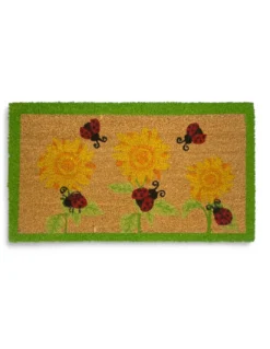Tappeto Ingresso Esterno in Cocco - Zerbino Antiscivolo con Coccinelle e Girasoli - 40x70 cm
