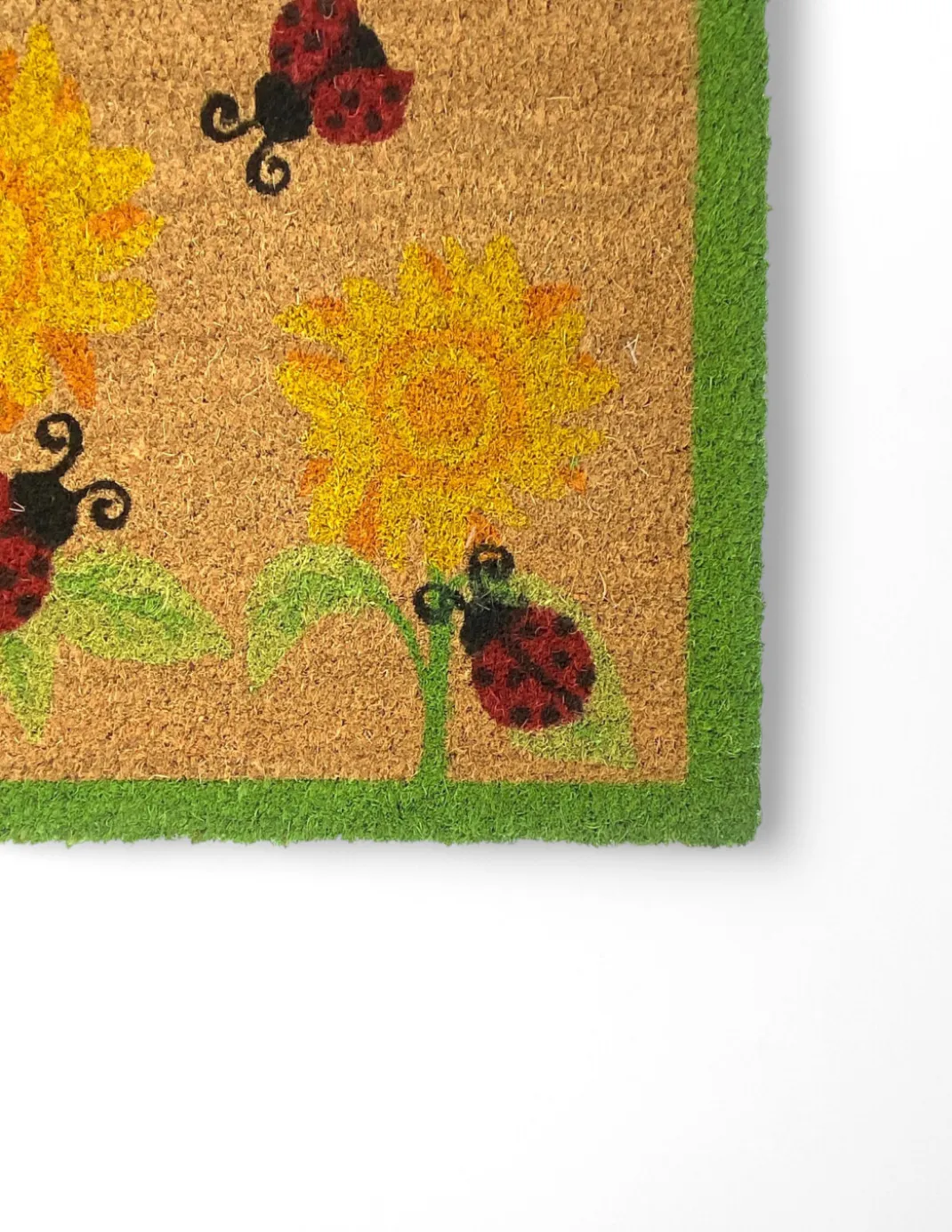 Tappeto Ingresso Esterno in Cocco - Zerbino Antiscivolo con Coccinelle e Girasoli - 40x70 cm