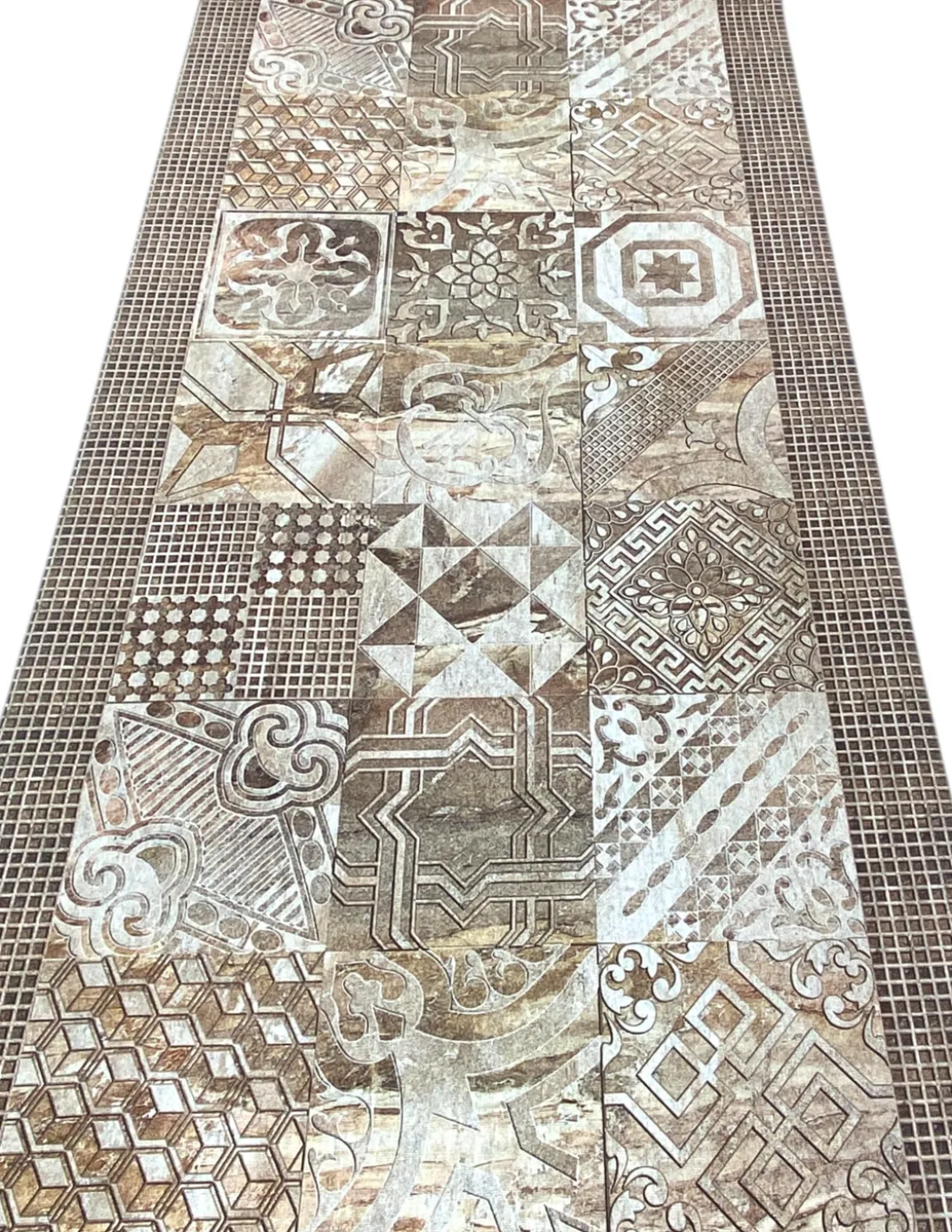 Tappeto Runner Maiolica Beige Antiscivolo – Passatoia Cucina Neutra PVC Lavabile – Made in Italy, Facile da Pulire