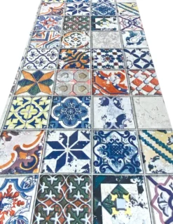 Tappeto Runner Maiolica Vintage Antiscivolo – Passatoia Cucina Colorata PVC Lavabile – Made in Italy, Facile da Pulire