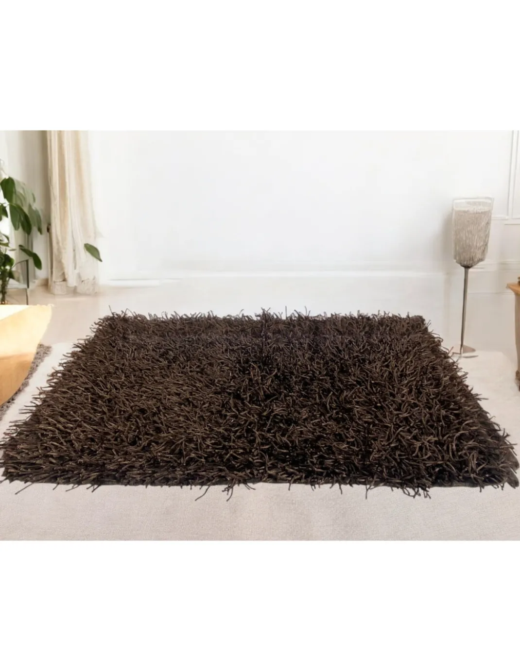 Tappeto Shaggy Marrone Moderno – Pelo 6 cm, Antiscivolo, 12 misure – Poliestere/Cotone – Fatti in India