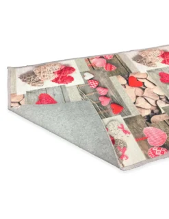 TAPPETO STAMPA DIGITALE EFFETTO SETA SHABBY CUORE ROSSO TIROLESE