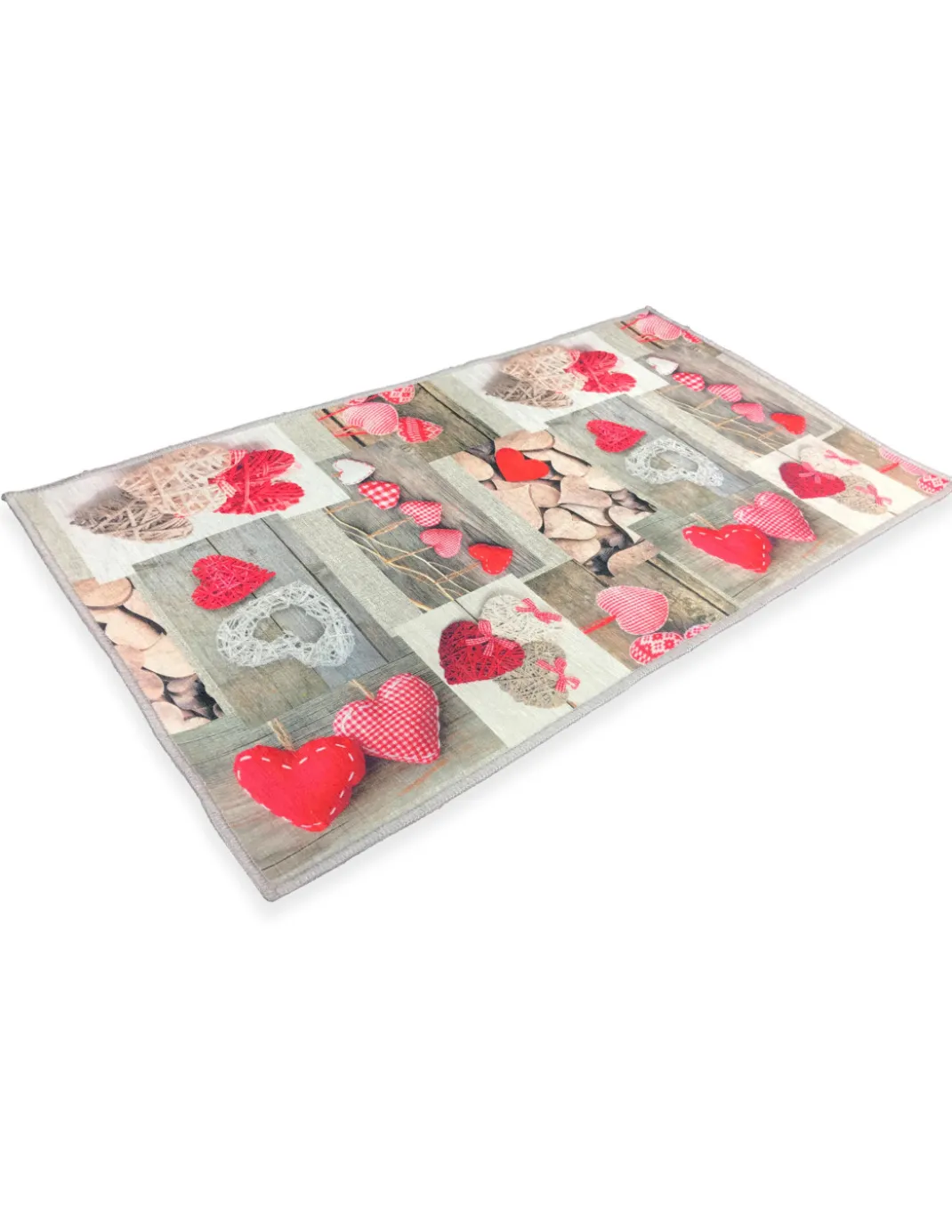 TAPPETO STAMPA DIGITALE EFFETTO SETA SHABBY CUORE ROSSO TIROLESE