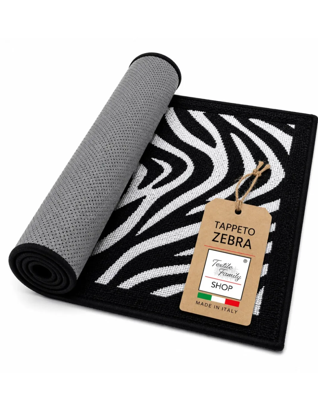 Tappeto Zebrato Zebra 50x80 cm Antiscivolo in Poliestere, Moderno Animalier, Spessore 8 mm