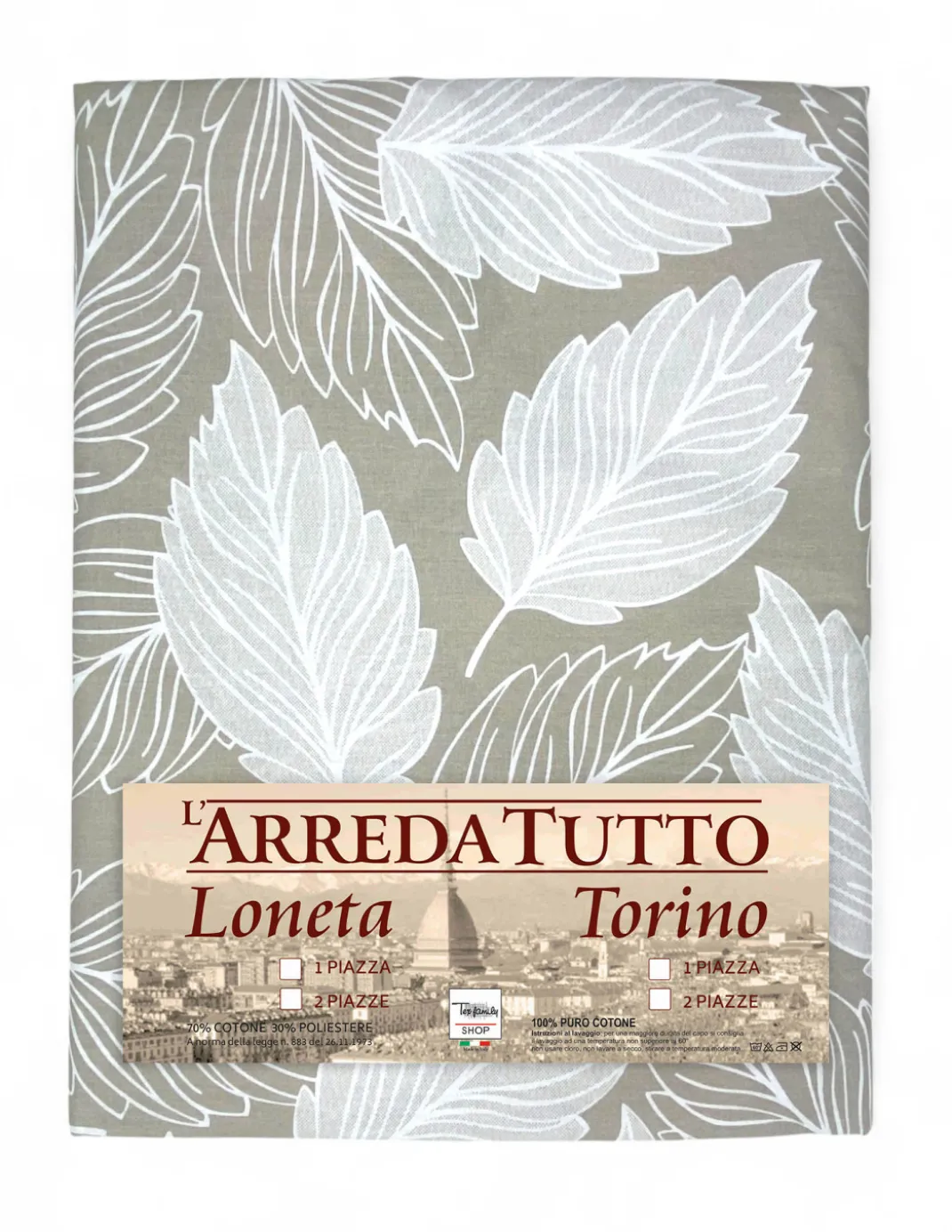 Telo Arredo Copritutto Foglie Beige – Gran Foulard Multiuso in Cotone – Copriletto, Copridivano – Made in Italy