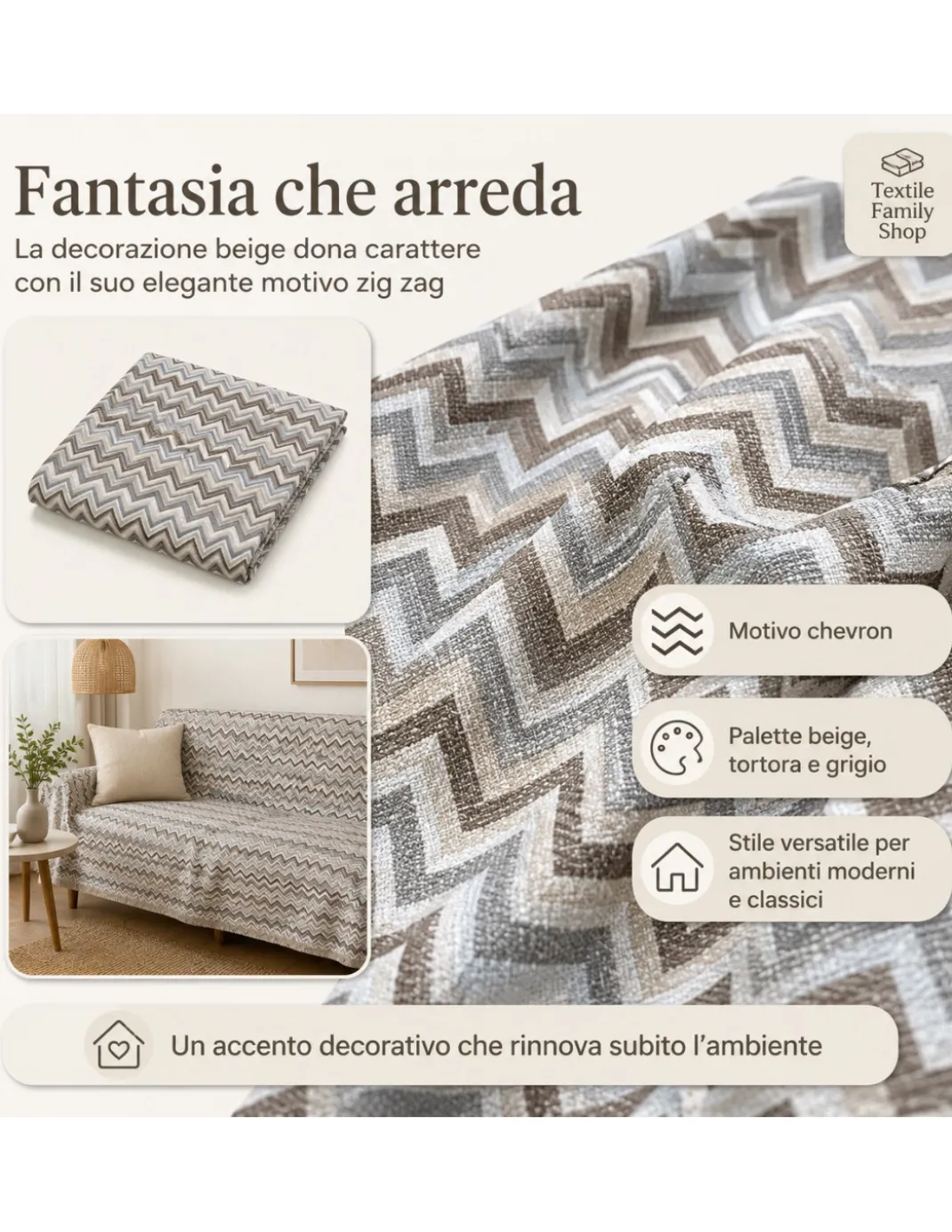 TELO ARREDO Copritutto GRAN FOULARD Copriletto COPRIDIVANO Tessuto BEATRICE Beige