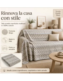 TELO ARREDO Copritutto GRAN FOULARD Copriletto COPRIDIVANO Tessuto BEATRICE Beige
