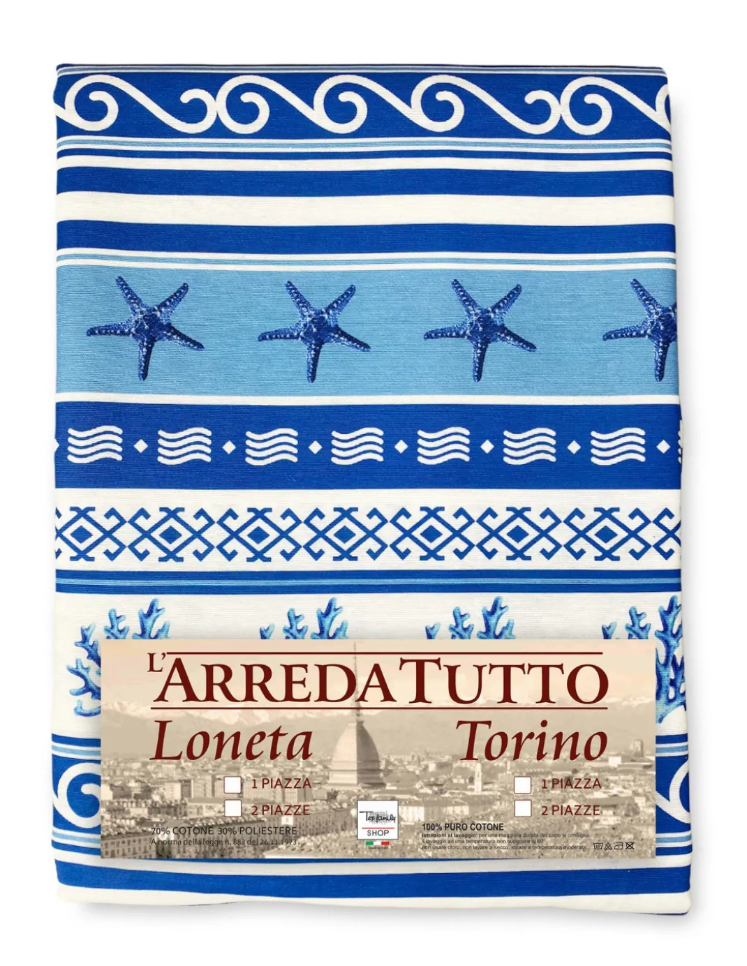 TELO ARREDO copritutto GRAN FOULARD COPRILETTO copridivano GRECIA mare marino BLU