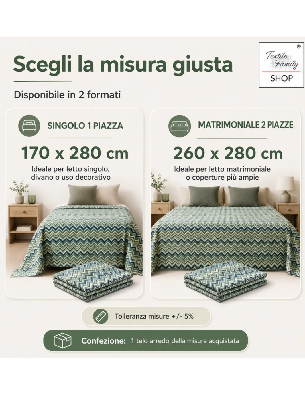 TELO ARREDO Copritutto GRAN FOULARD Copriletto COPRIDIVANO Tessuto BEATRICE Verde