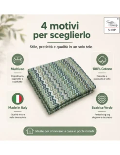 TELO ARREDO Copritutto GRAN FOULARD Copriletto COPRIDIVANO Tessuto BEATRICE Verde