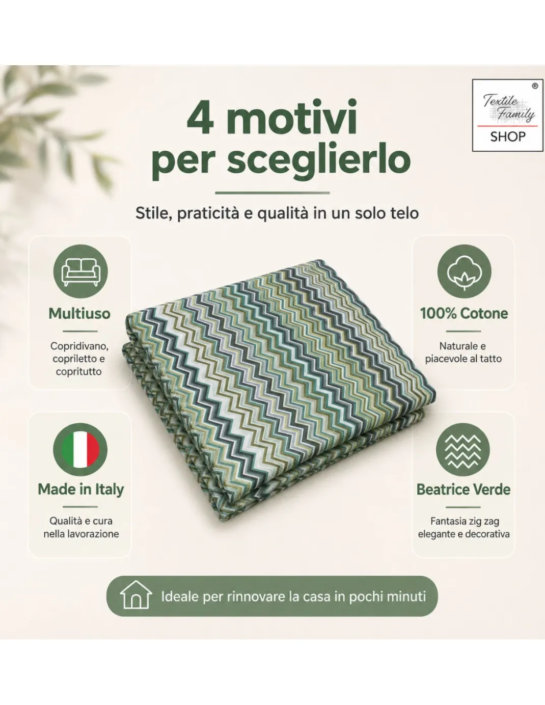 TELO ARREDO Copritutto GRAN FOULARD Copriletto COPRIDIVANO Tessuto BEATRICE Verde