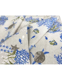 TELO ARREDO copritutto GRAN FOULARD copriletto COPRIDIVANO tessuto DORY TARTARUGHE e CORALLI blu