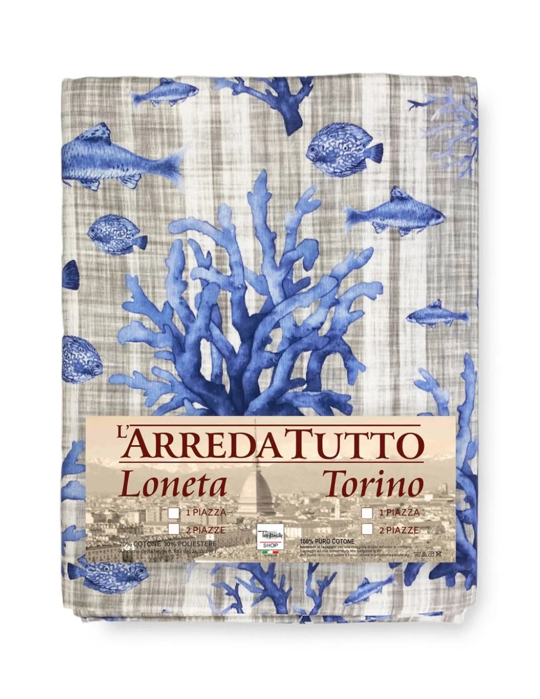 TELO ARREDO copritutto GRAN FOULARD COPRILETTO copridivano PESCI mare marino BLU