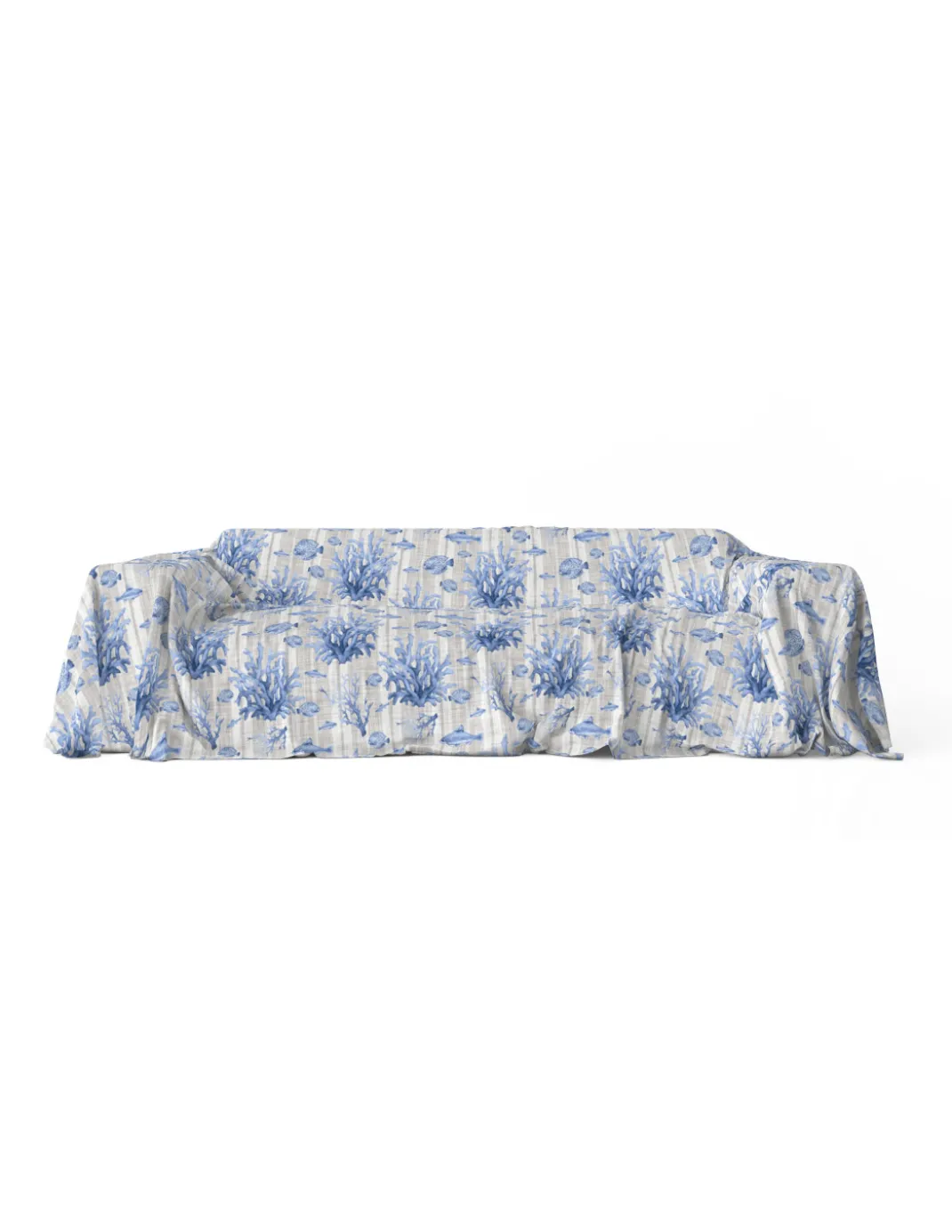 TELO ARREDO copritutto GRAN FOULARD COPRILETTO copridivano PESCI mare marino BLU