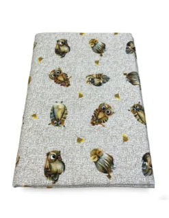 TELO ARREDO copritutto GRAN FOULARD COPRILETTO copridivano tessuto DIGITY GUFI gufetti beige in puro cotone