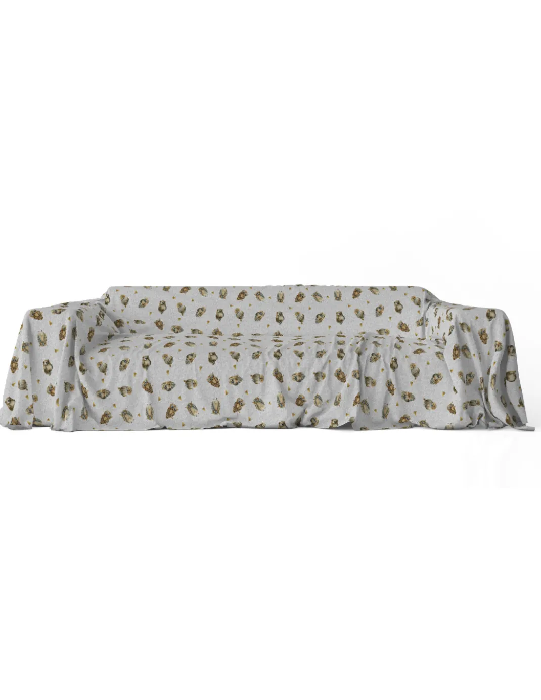 TELO ARREDO copritutto GRAN FOULARD COPRILETTO copridivano tessuto DIGITY GUFI gufetti grigio in puro cotone
