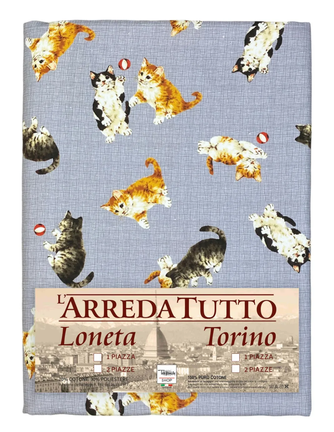 TELO ARREDO copritutto GRAN FOULARD COPRILETTO copridivano tessuto DIGITY GATTINI grigio in puro cotone