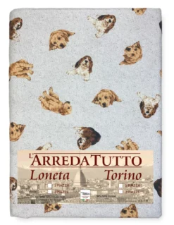 TELO ARREDO copritutto GRAN FOULARD COPRILETTO copridivano tessuto DIGITY CANI grigio chiaro in puro cotone