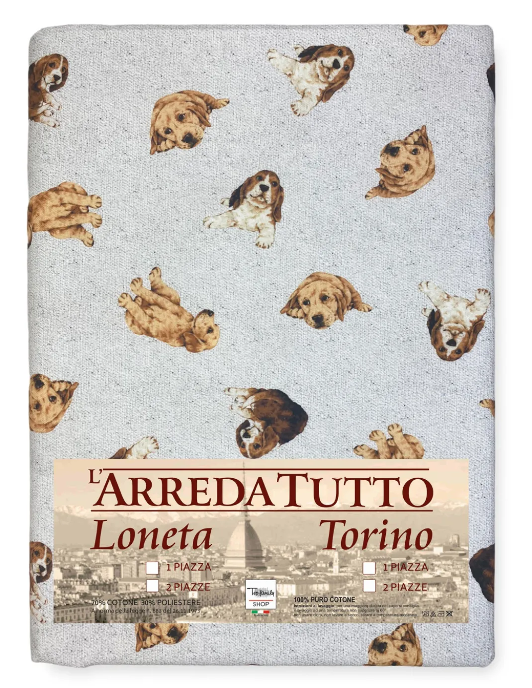 TELO ARREDO copritutto GRAN FOULARD COPRILETTO copridivano tessuto DIGITY CANI grigio chiaro in puro cotone