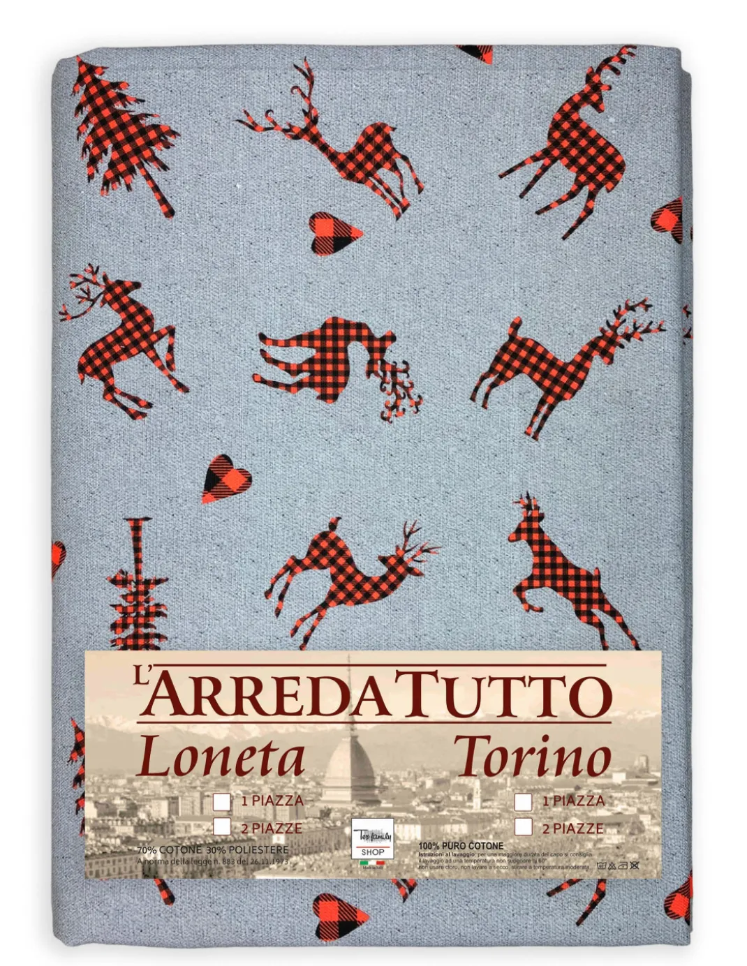 TELO ARREDO copritutto GRAN FOULARD COPRILETTO copridivano tessuto DIGITY CERVI grigio scuro in puro cotone