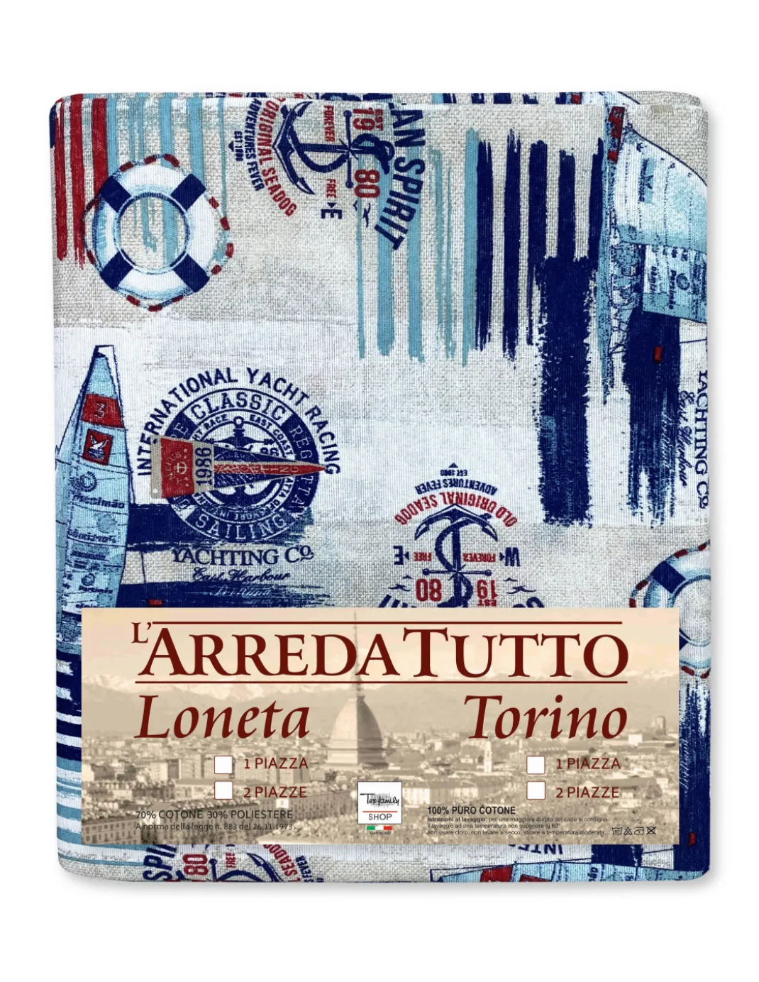 TELO ARREDO copritutto GRAN FOULARD COPRILETTO copridivano TESSUTO LONETA mare MARINO VELA BLU