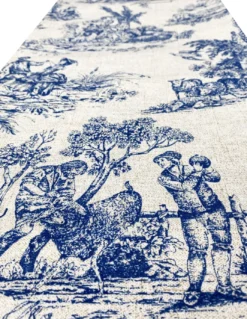 TELO ARREDO copritutto GRAN FOULARD COPRILETTO copridivano TESSUTO LONETA Toiles de Jouy blu