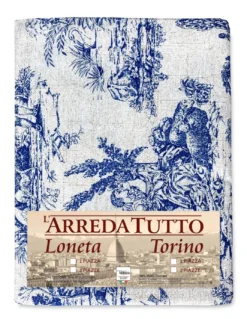 TELO ARREDO copritutto GRAN FOULARD COPRILETTO copridivano TESSUTO LONETA Toiles de Jouy blu
