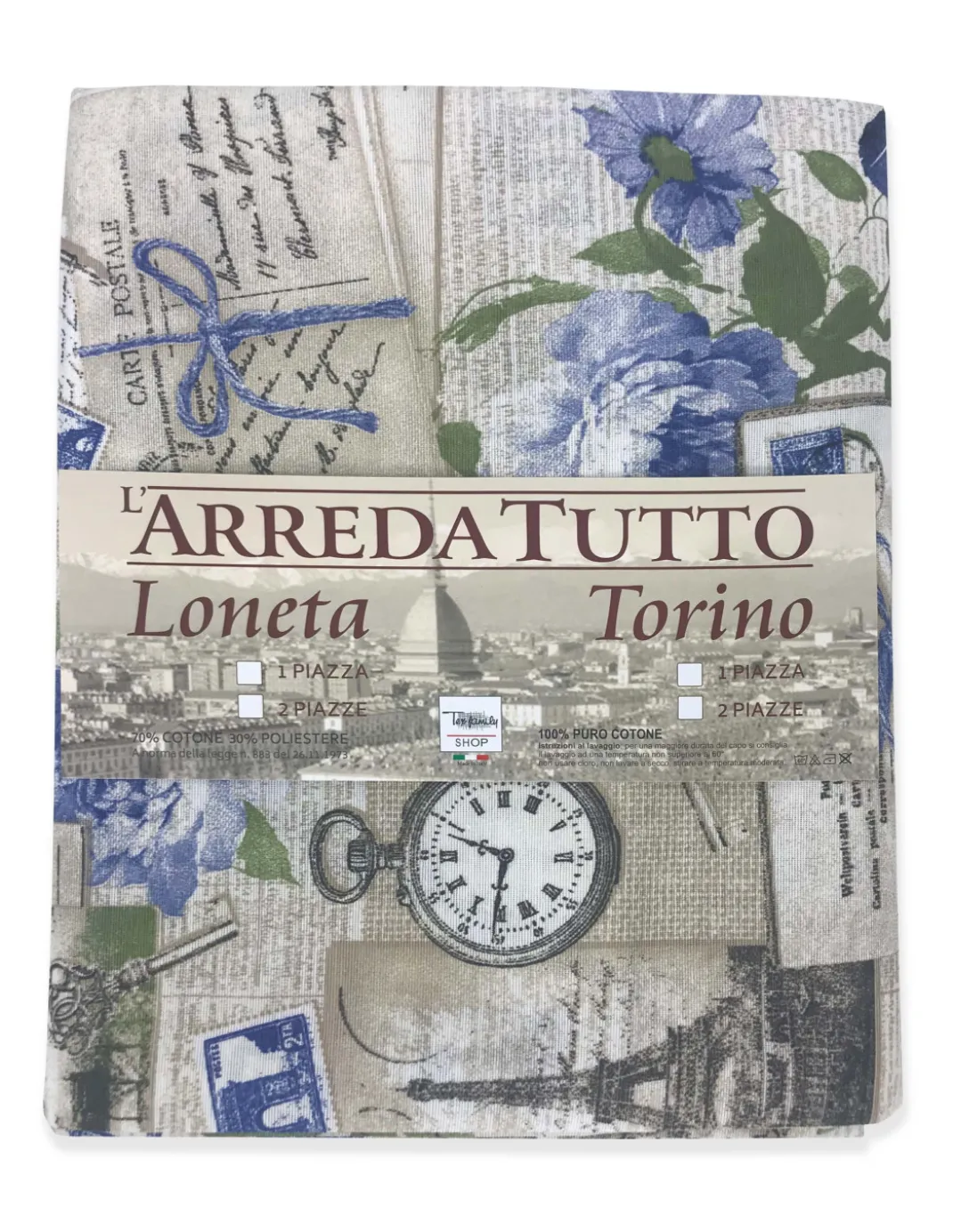 TELO ARREDO COPRITUTTO GRAN FOULARD COPRILETTO COPRIDIVANO TESSUTO LONETA SHABBY BLU