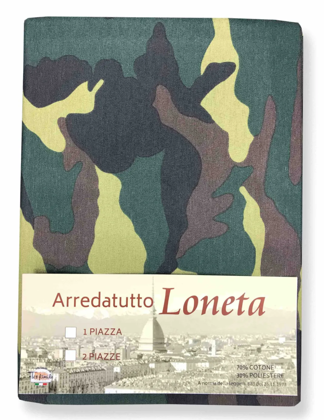 TELO ARREDO COPRITUTTO GRAN FOULARD COPRILETTO COPRIDIVANO TESSUTO LONETA MIMETICO VERDE