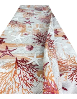 TELO ARREDO copritutto GRAN FOULARD COPRILETTO copridivano TESSUTO LONETA mare MARINO coralli ROSSO