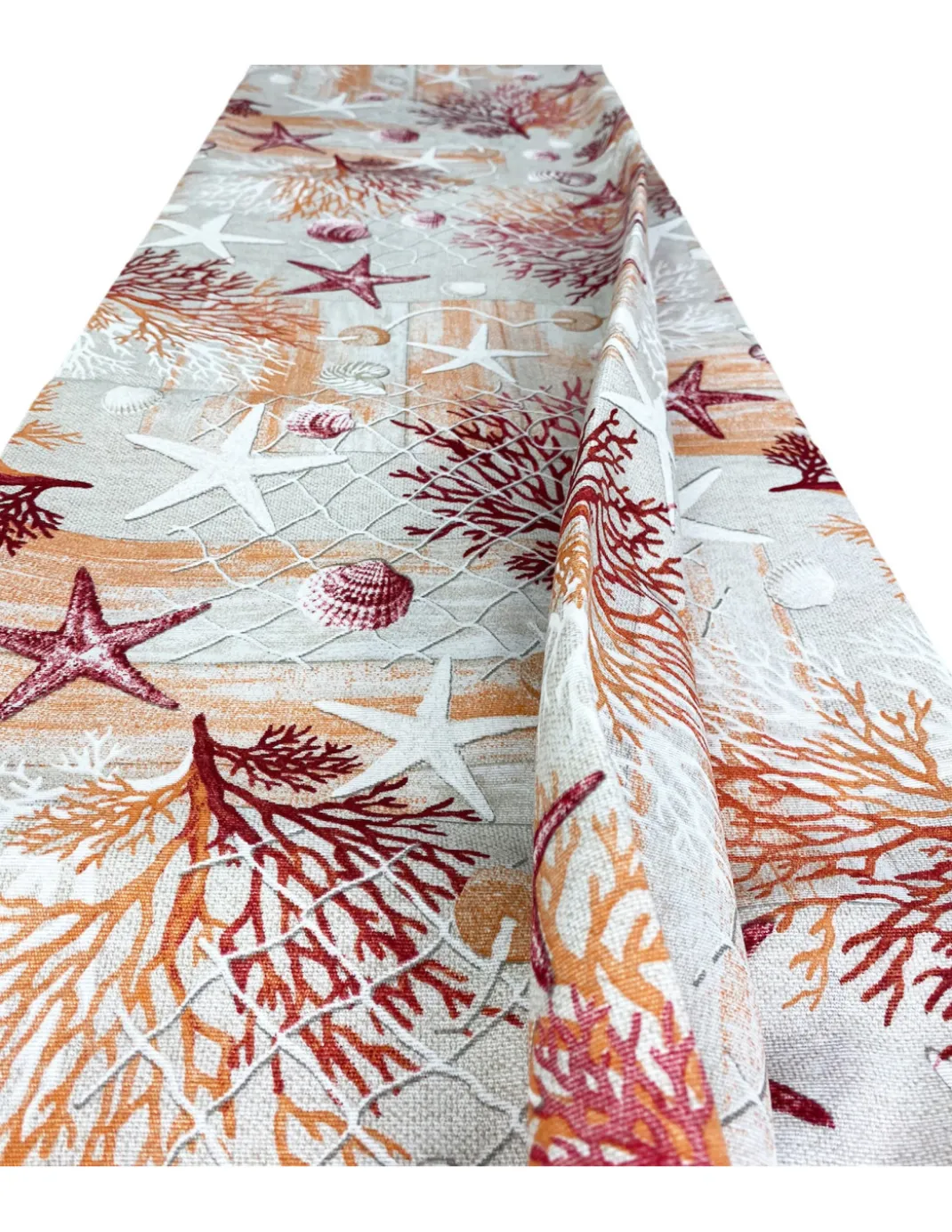 TELO ARREDO copritutto GRAN FOULARD COPRILETTO copridivano TESSUTO LONETA mare MARINO coralli ROSSO