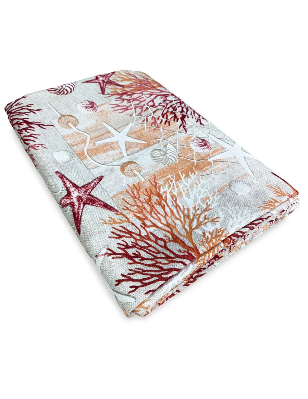 TELO ARREDO copritutto GRAN FOULARD COPRILETTO copridivano TESSUTO LONETA mare MARINO coralli ROSSO