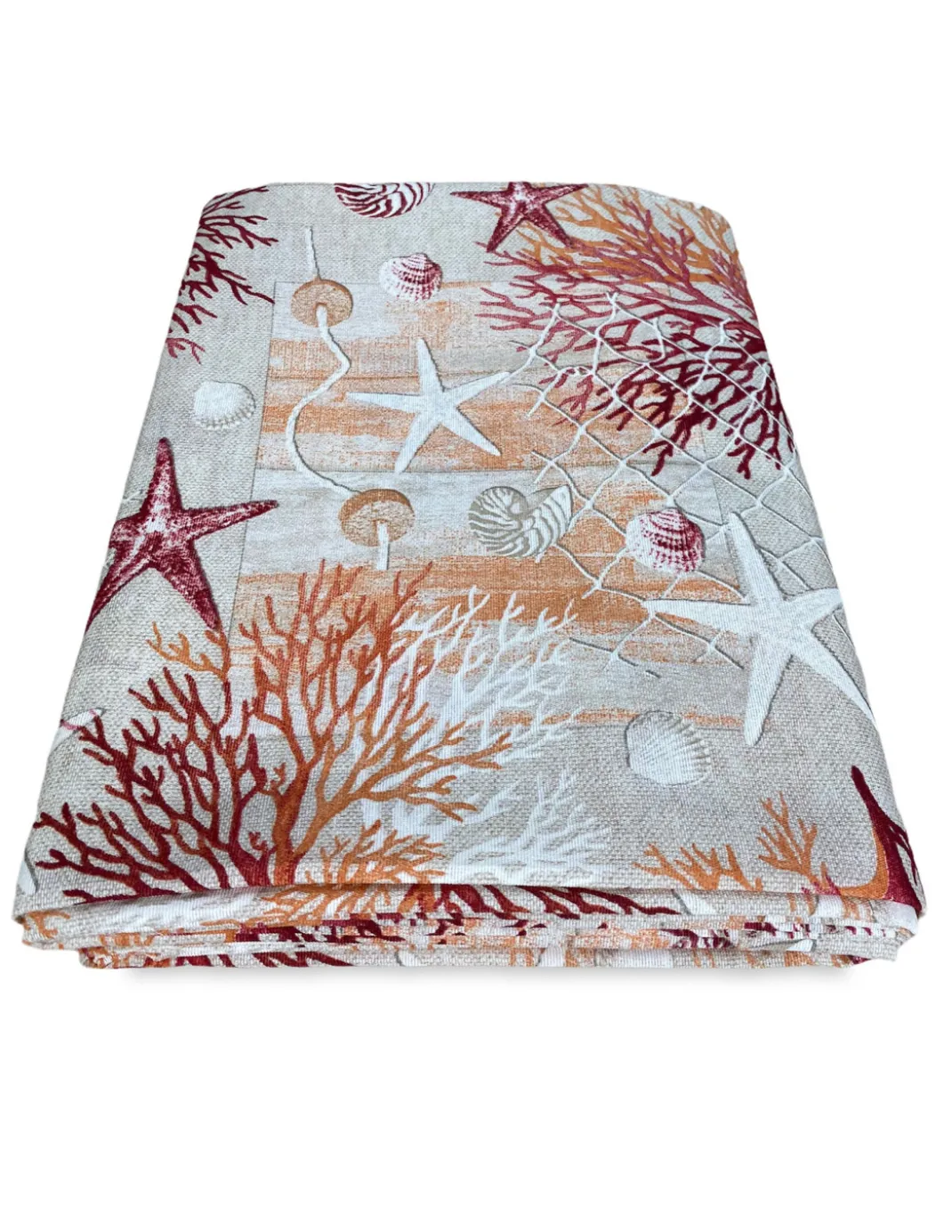 TELO ARREDO copritutto GRAN FOULARD COPRILETTO copridivano TESSUTO LONETA mare MARINO coralli ROSSO