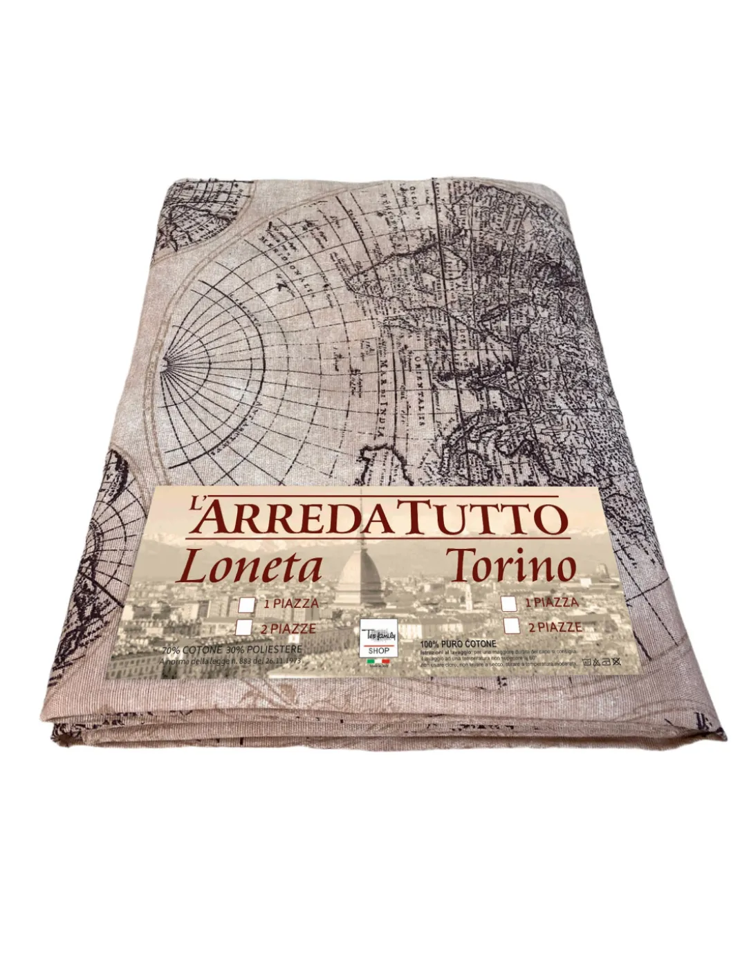 TELO ARREDO copritutto GRAN FOULARD copriletto COPRIDIVANO tessuto LONETA MONDO MARRONE
