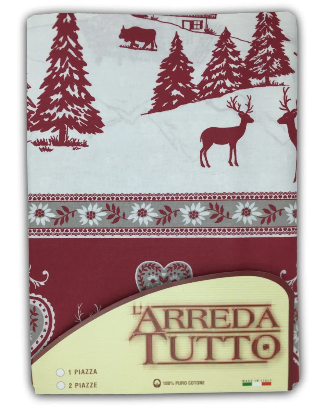 TELO COPRITUTTO GRAN FOULARD COPRILETTO COPRIDIVANO TESSUTO TIROLESE GARDENA ROSSO