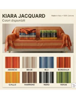 Telo Copritutto Kiara Jacquard 100% Cotone Beige Made in Italy, Gran Foulard Telo Arredo, Copridivano/Copriletto