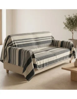 Telo Copritutto Kiara Jacquard 100% Cotone Nero Made in Italy, Gran Foulard Telo Arredo, Copridivano/Copriletto