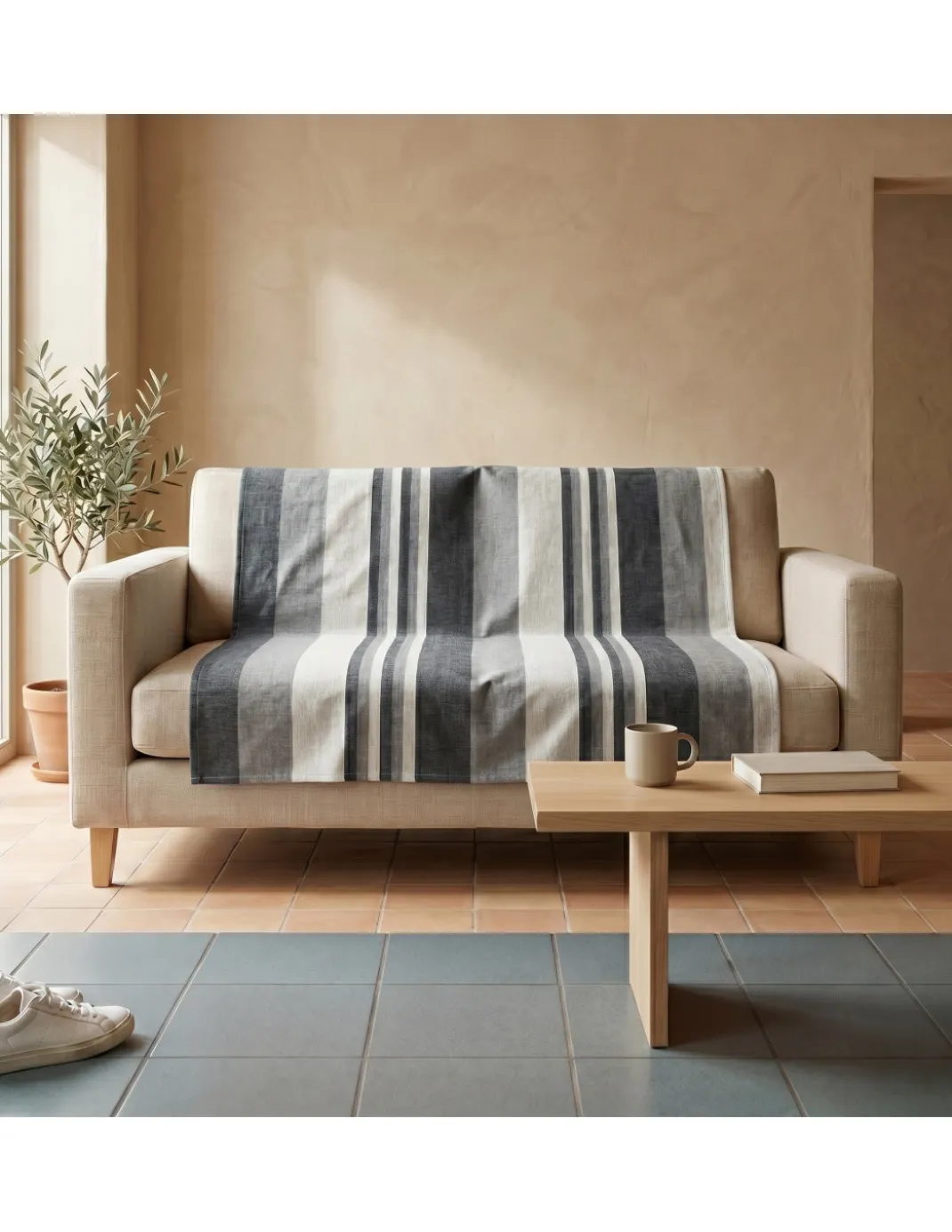 Telo Copritutto Kiara Jacquard 100% Cotone Nero Made in Italy, Gran Foulard Telo Arredo, Copridivano/Copriletto