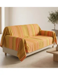 Telo Copritutto Kiara Jacquard 100% Cotone Giallo Made in Italy, Gran Foulard Telo Arredo, Copridivano/Copriletto