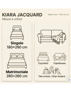 Telo Copritutto Kiara Jacquard 100% Cotone Giallo Made in Italy, Gran Foulard Telo Arredo, Copridivano/Copriletto