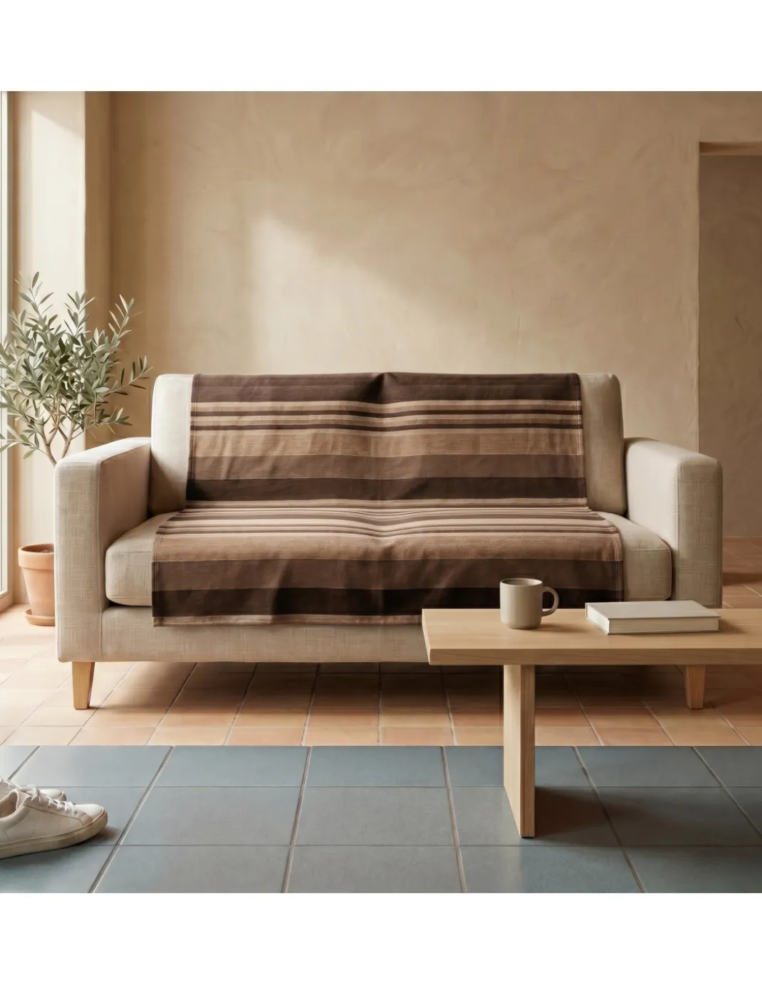 Telo Copritutto Kiara Jacquard 100% Cotone Biscotto Made in Italy, Gran Foulard Telo Arredo, Copridivano/Copriletto