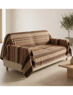Telo Copritutto Kiara Jacquard 100% Cotone Biscotto Made in Italy, Gran Foulard Telo Arredo, Copridivano/Copriletto