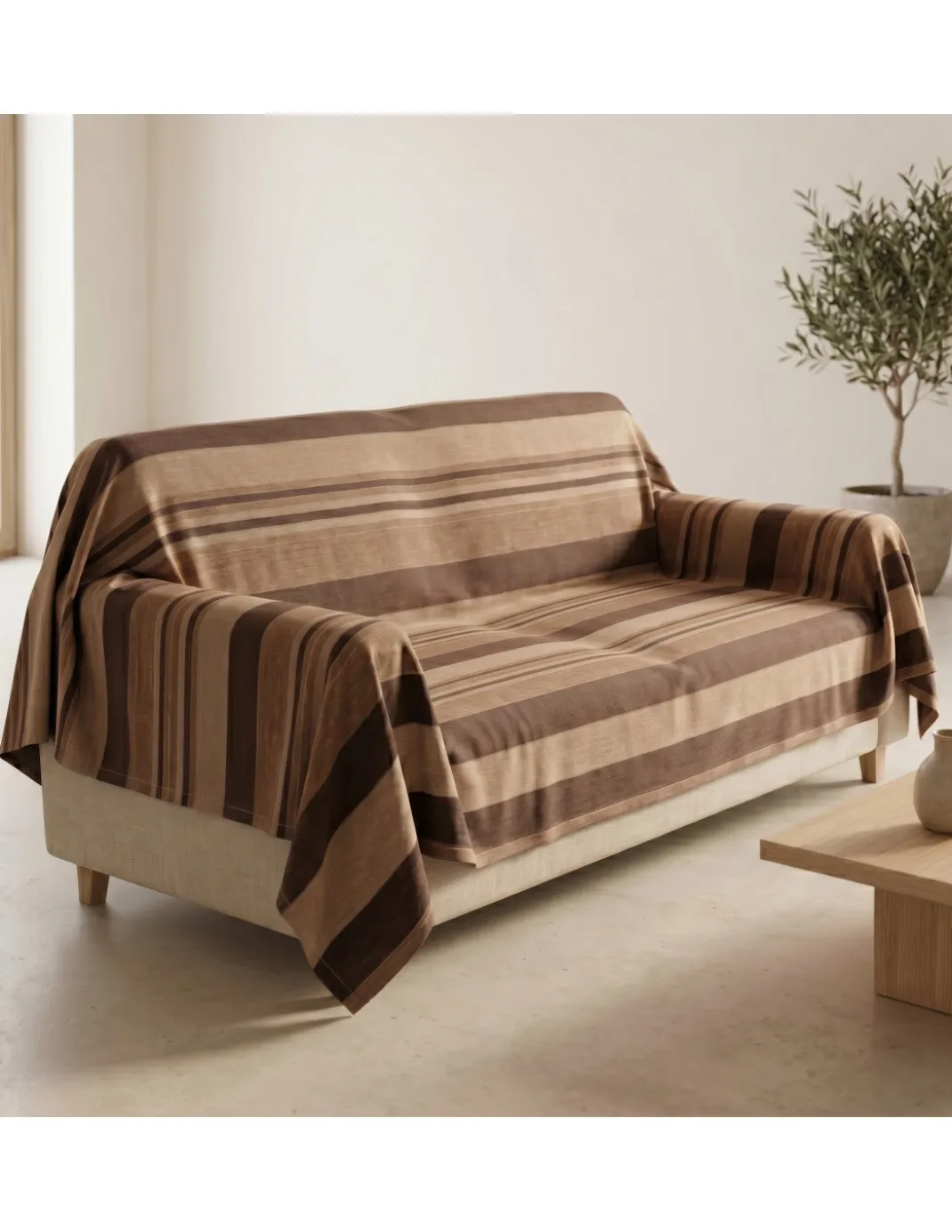 Telo Copritutto Kiara Jacquard 100% Cotone Biscotto Made in Italy, Gran Foulard Telo Arredo, Copridivano/Copriletto